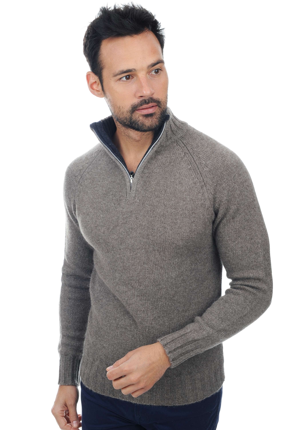 Cashmere & Yak men polo style sweaters howard natural grey charcoal marl l